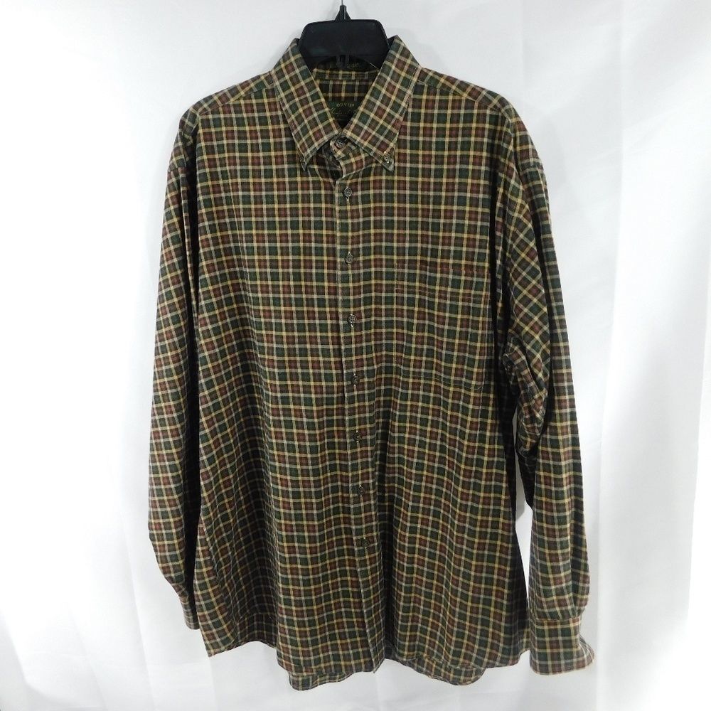 Orvis Green Brown Plaid Button-Down Shirt